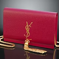 Red Leather Handbag With Gold YSL Logo Chain And Tassel