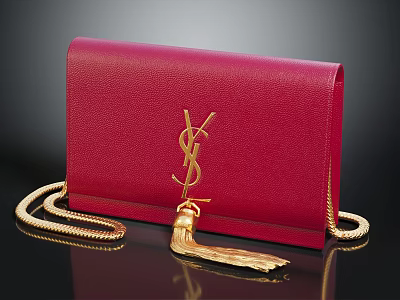 Red Leather Handbag With Gold YSL Logo Chain And Tassel 3d model