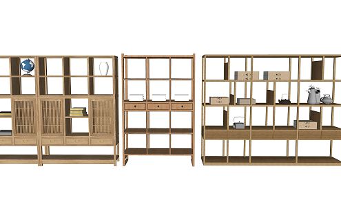 New Chinese Style Bookshelf Bookcase Storage Rack Cabinet Display Rack Decorative Rack Display Rack 3d model