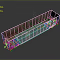 Open Top Rail Freight Car With Multiple Compartments Gray Body Red Orange Markings Metal Wheels