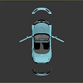 Bright Blue Sports Car With Open Doors And Hood On Reflective Surface