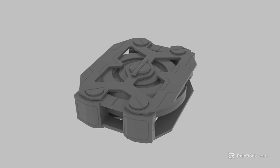 Gray 3D Mechanical Base Model With Geometric Design Central Knob Circular Protrusions And Square Supports 3d model 