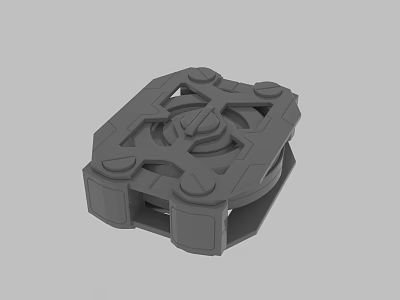 Gray 3D Mechanical Base Model With Geometric Design Central Knob Circular Protrusions And Square Supports 3d model