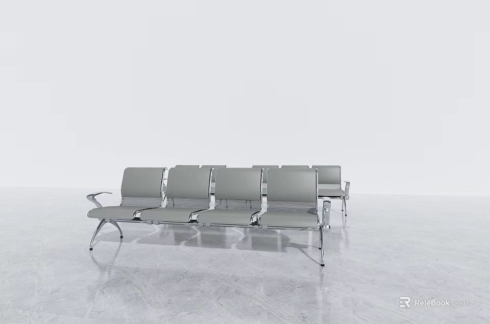 Minimalist Public Chairs With Silver Metal Frames Gray Seats Multiple Seats In Empty Space 3d model 