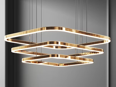 Elegant Modern Gold Three Tier Ring Chandelier Hanging In Interior Space 3d model