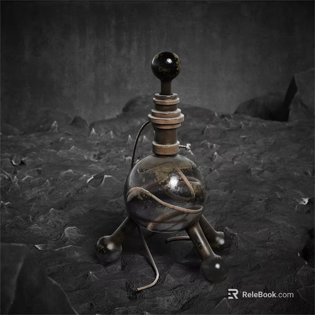Decorative Ornament Set With Spherical Top Wooden Base And Metal Stand On Textured Surface 3d model 
