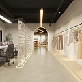 Modern Clothing Store Interior Design With Hanging Clothes Display Racks And Lighting