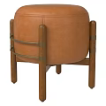 Stylish Brown Leather Ottoman With Wooden Legs And Metal Straps