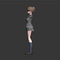 Anime Style 3D Model Girl Character In School Uniform With Ponytail And Arms Outstretched