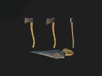 Heavy Duty Industrial Axes With Wooden Handles And Metal Heads 3d model