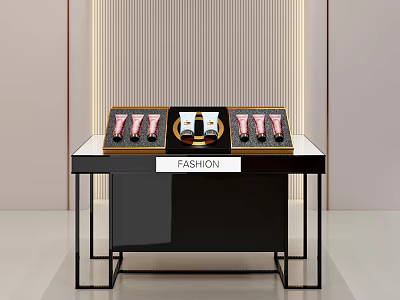 Modern Fashion Retail Display Shelf with Black Frame Glass Top and Lipstick Products 3d model