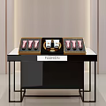 Modern Fashion Retail Display Shelf with Black Frame Glass Top and Lipstick Products