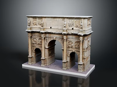 Classical Entry Gate Architectural Model Featuring Intricate Carvings And Arched Design 3d model