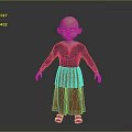 Game and Movie Character Bald Head Child Dark Top Red Skirt Decorative Details Barefoot Look