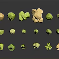 Low Poly Green And Yellow Plants With Various Shapes On Dark Reflective Background
