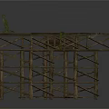Rustic Wooden Building Structure With Support Beams And Small Plant On Platform 3d model