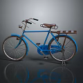 Vintage Blue Bicycle With Brown Leather Seat Front Light And Rear Rack
