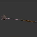 Medieval Flail Weapon With Star Shaped Head Chain And Wooden Handle