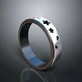 Sleek Silver Ring With Black Flower Patterns And Smooth Surface For Daily Use 3d model