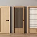 Light Wooden Hinged Doors With Solid Panel Vertical Slats And Glass Grid Designs 3d model