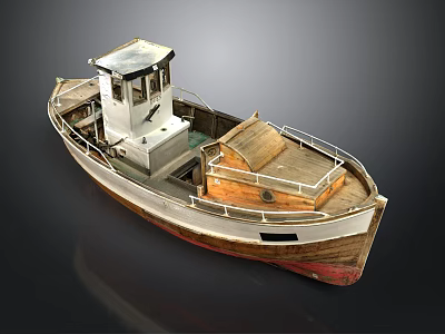 Vintage Wooden Metal Model Boat With Detailed Cabin And Deck Structure 3d model