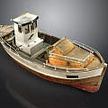 Vintage Wooden Metal Model Boat With Detailed Cabin And Deck Structure