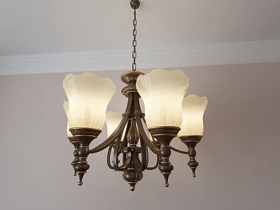 Vintage Classic Chandelier With Ornate Metal Frame And White Glass Shades For Home Interior 3d model
