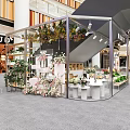 Modern Shopping Mall Flower Shop With Green Plants Display Shelves And Decorations