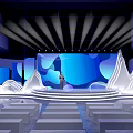 Modern Stage Design With Mountain Decor Blue Lighting And Seats 3d model