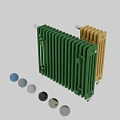 Green And Yellow Radiators With Colorful Decorative Balls For Home Heating Design