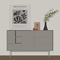 Modern Entryway Console Side Cabinet With Storage Drawers And Decorative Plant