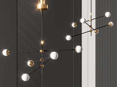 Modern Luxury Chandelier With Metal Frame White Spheres And Striped Black Wall 3d model