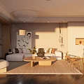 Modern Living And Dining Room Interior With Sofa Coffee Table And Dining Chairs 3d model