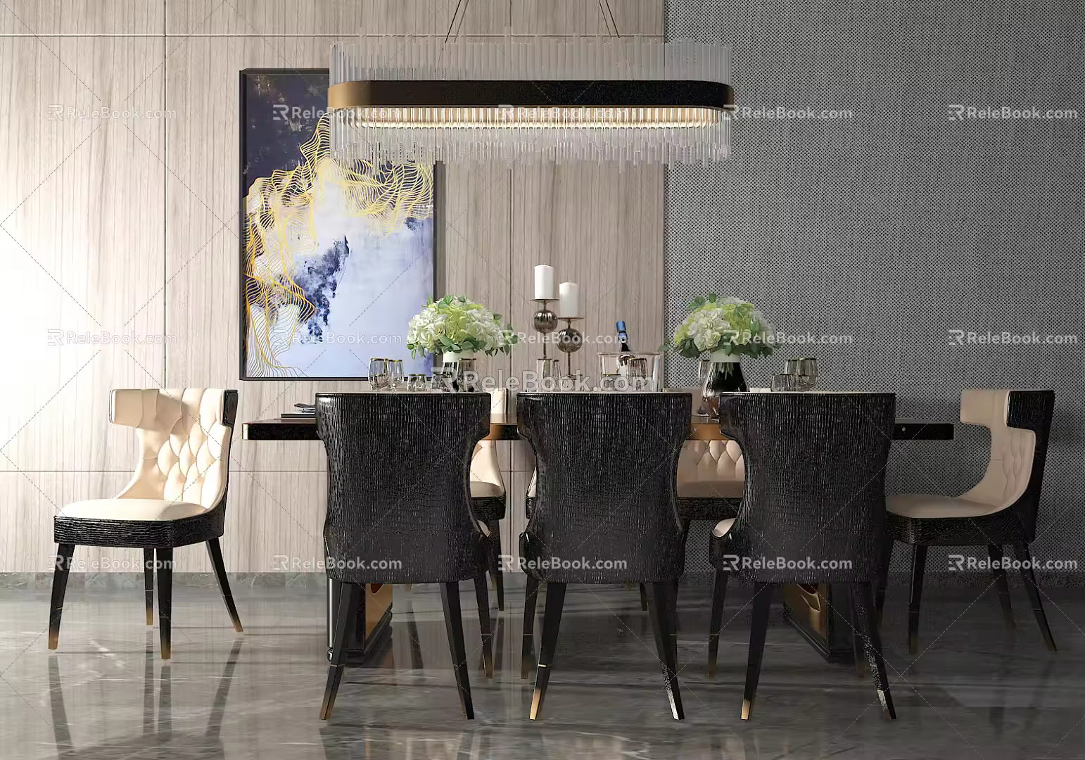 Post-modern Dining Table and Chair Combination Simple Dining Table and Chair Combination 3d model