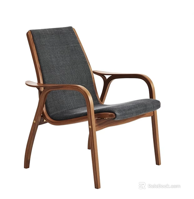 Modern Accent Chair With Wooden Frame Gray Fabric Upholstery And Armrests 3d model 