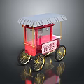 Red Popcorn Food Cart With White Awning And Gold Wheels Transparent Windows