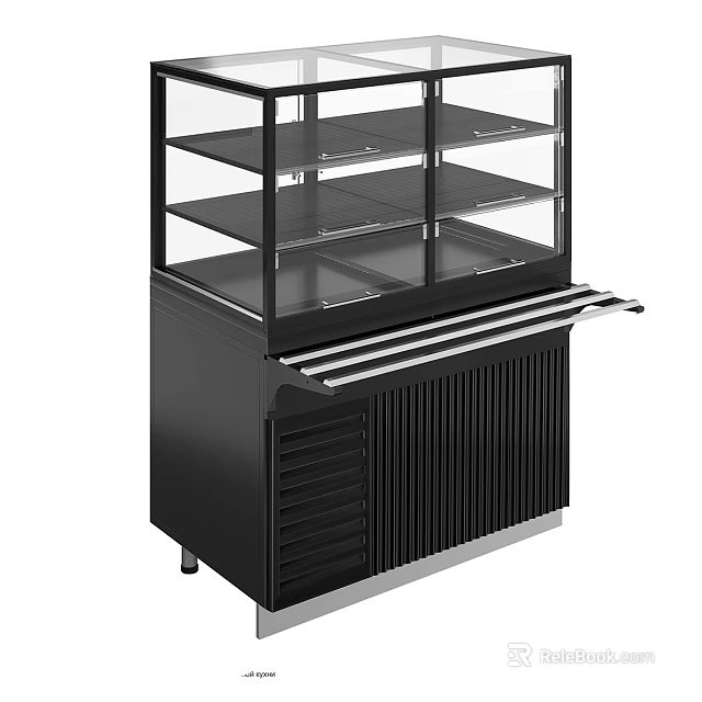 Black Display Cabinet Shelf With Glass Shelves And Louvered Storage Base 3d model 