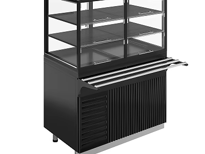 Black Display Cabinet Shelf With Glass Shelves And Louvered Storage Base 3d model