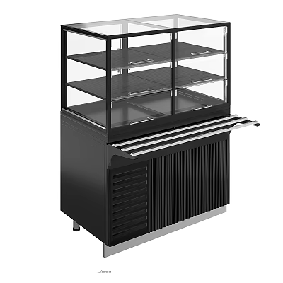 Black Display Cabinet Shelf With Glass Shelves And Louvered Storage Base 3d model