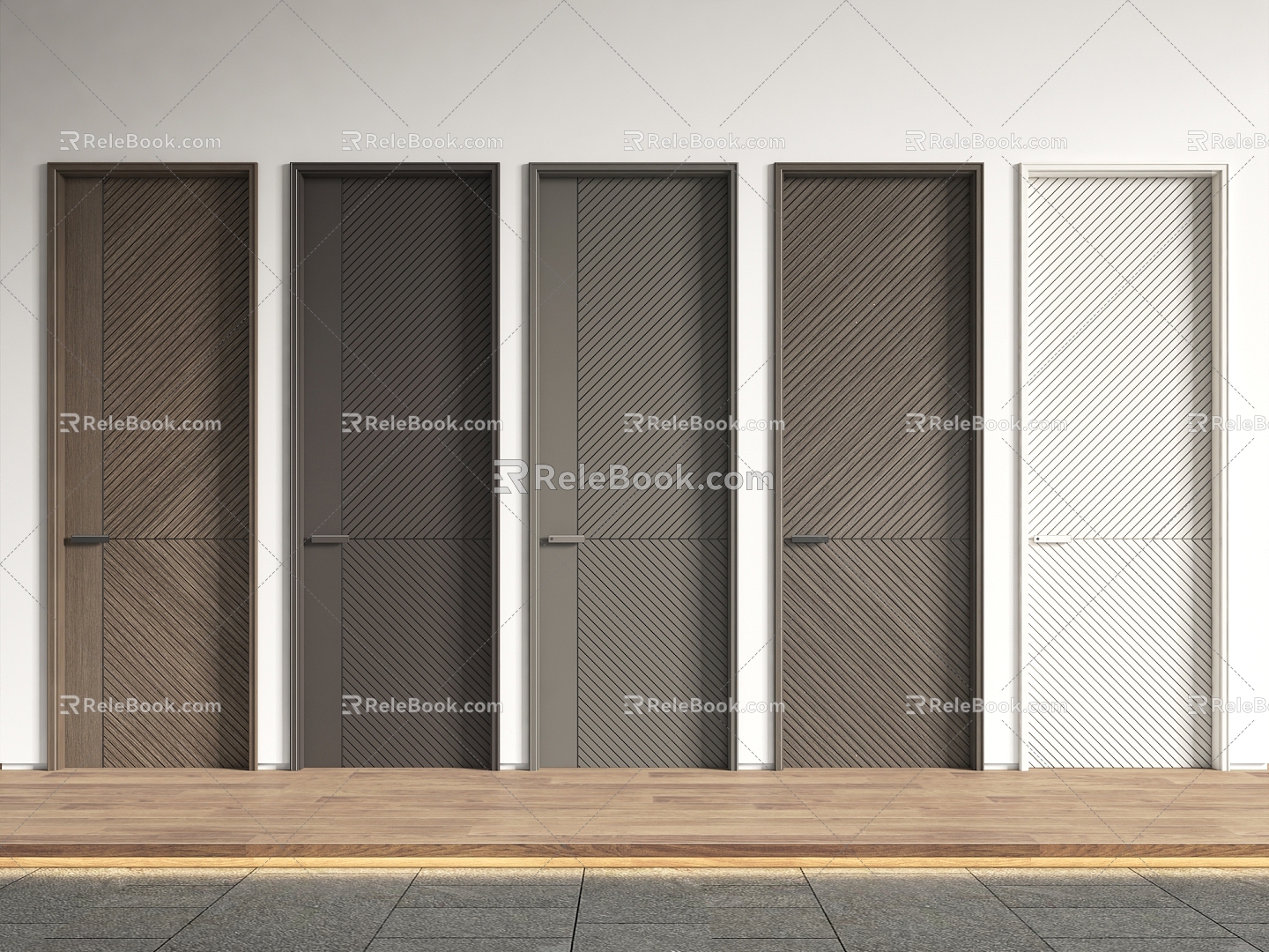 Single door bedroom door glass door combination 3d model