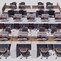 Modern Office Workstations With Multiple Desks Computer Monitors And Ergonomic Chairs 3d model