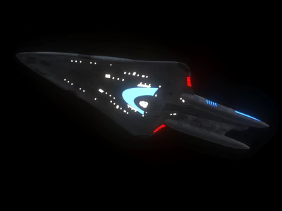 Advanced Futuristic Spaceship Structure With Illuminated Windows Blue Red Lights 3d model