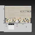 Modern Kitchen Interior Featuring Light Colored Cabinets Terrazzo Backsplash Countertop And Sink 3d model