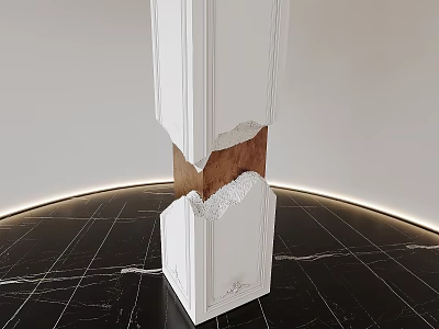 White Carved Sculpture with Broken Middle Revealing Brown Interior on Black Marble Floor and Lighting 3d model