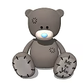 Gray Plush Teddy Bear Doll Sitting with Blue Nose and Mr You Foot Text