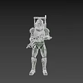 Smart Robot in Green and White Armor Holding Weapon in Standing Position 3d model