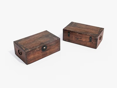 Vintage Wooden Storage Boxes With Handcrafted Texture And Metal Clasps 3d model