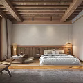 Minimalist Hotel Room With Wooden Ceiling King Bed Floor To Ceiling Window And Green Plants