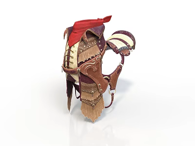 Ancient Leather Armor Featuring Red Bandana Fringe And Decorative Leather Straps 3d model