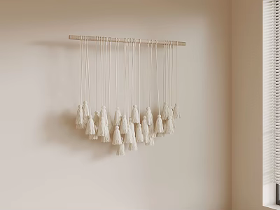 Handmade Macramé Wall Hanging With White Tassels For Modern Home Decor 3d model